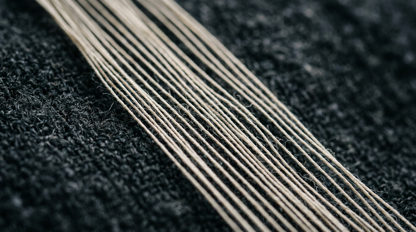 Abstract photograph of parallel threads on dark fabric